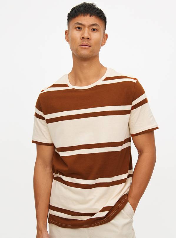 Cream Colour Block Stripe T-Shirt L